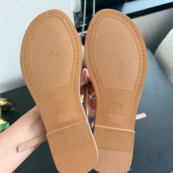 Zara Tan Sandals with Gold Accents - Picture 2 of 2
